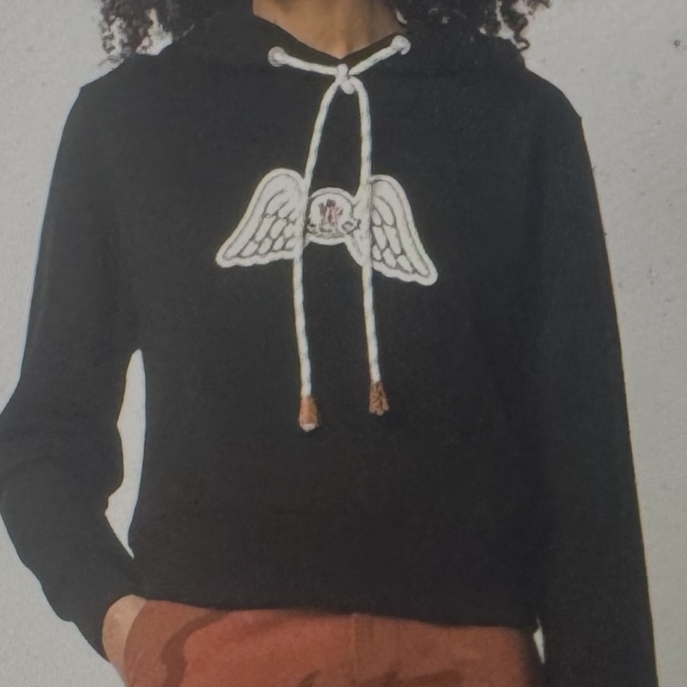 Black Women's Hoodie with Winged Patch and Moncler palm angel new no tag
